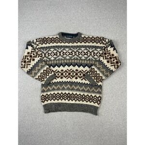 Vtg Claybrooke Outdoors Sweater Mens L Multicolor Fair Isle Wool Blend Crew 90s